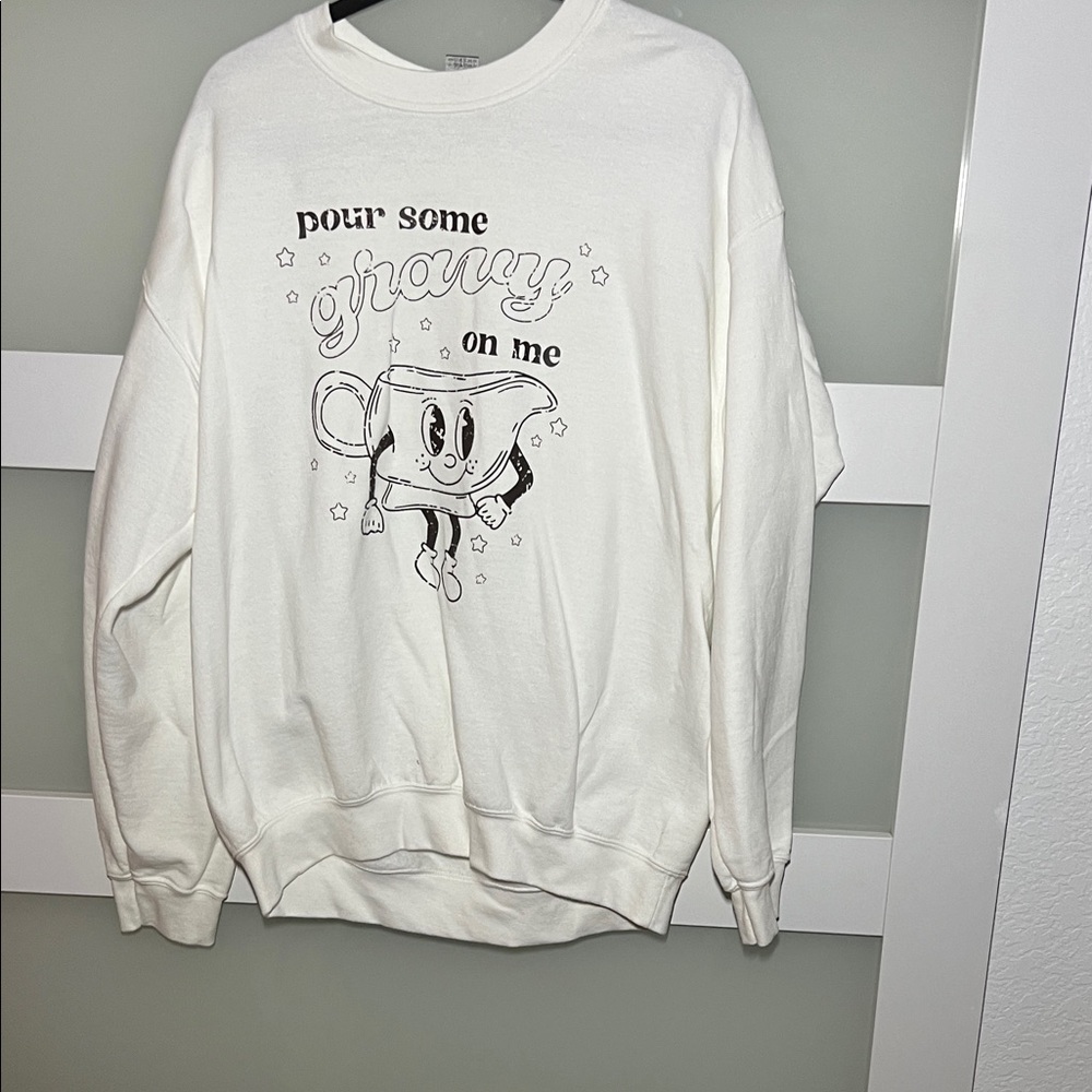 Gildan White Thanksgiving Theme Sweatshirt